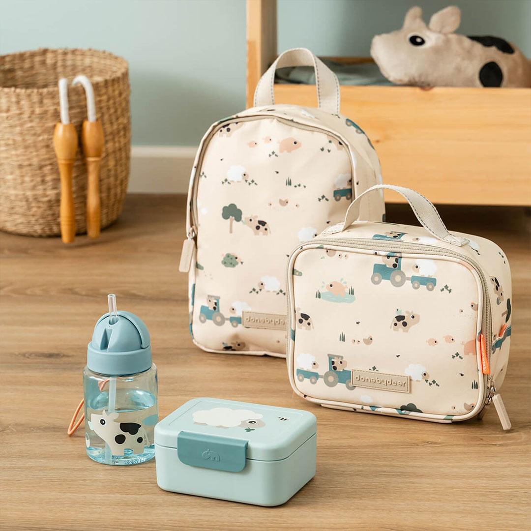 Done by Deer Tiny Lunch Box With Snack Picks - Tiny Farm Blue