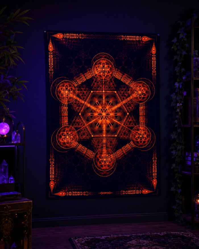 Neon Lycra Tapestry of "Higher Order"  (Orange) - UV Active!