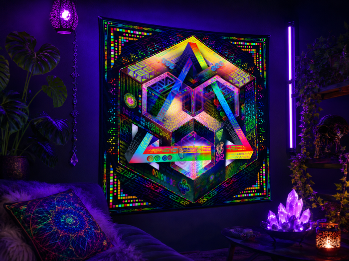 Neon UV Active Fluro Tapestry / Backdrop of Prismatic Equation