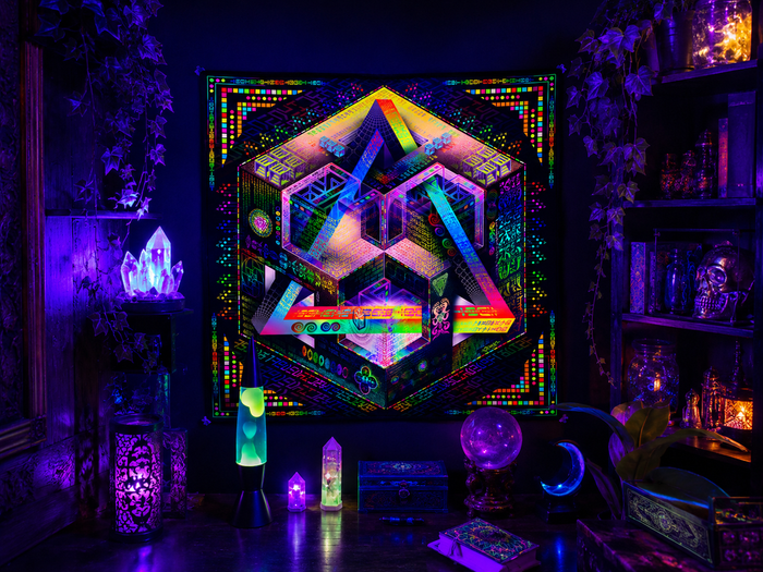Neon UV Active Fluro Tapestry / Backdrop of Prismatic Equation