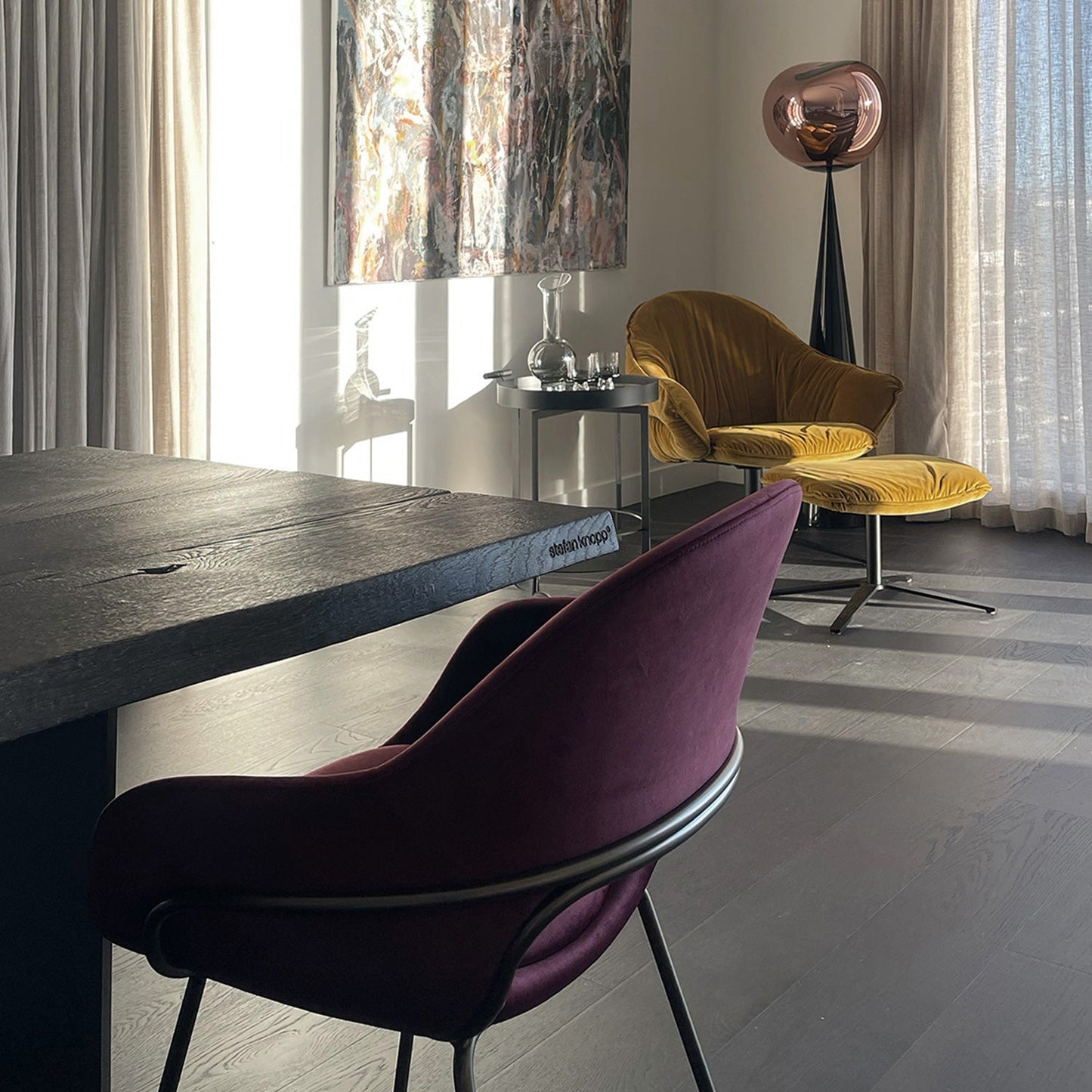 freifrau | theia armchair high | steel frame bronze | smart bordeaux