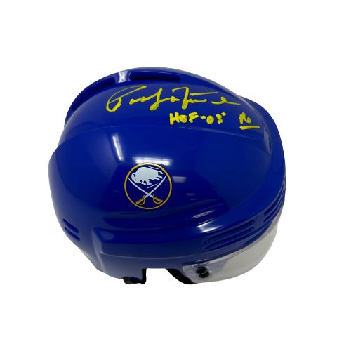 Pat LaFontaine Signed Buffalo Sabres Blue Mini Helmet with HOF 03 Signed Hockey Mini Helmet TSE Buffalo