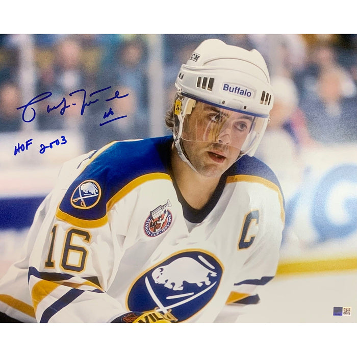 Pat LaFontaine Signed Close Up Skating Photo with "HOF 2003" Signed Hockey Photo TSE Buffalo 11x14