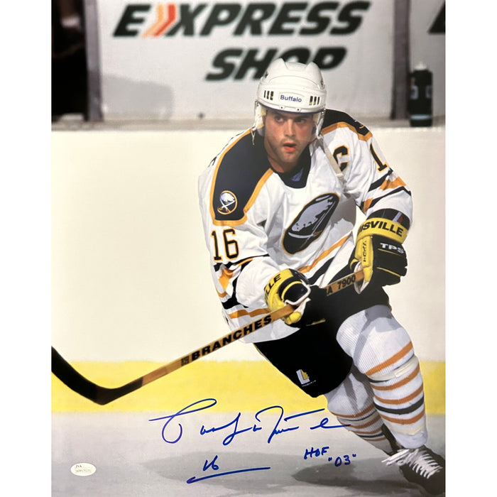 Pat LaFontaine Skating in White Signed 16x20 Photo with HOF 03 Signed Hockey Photo TSE Buffalo