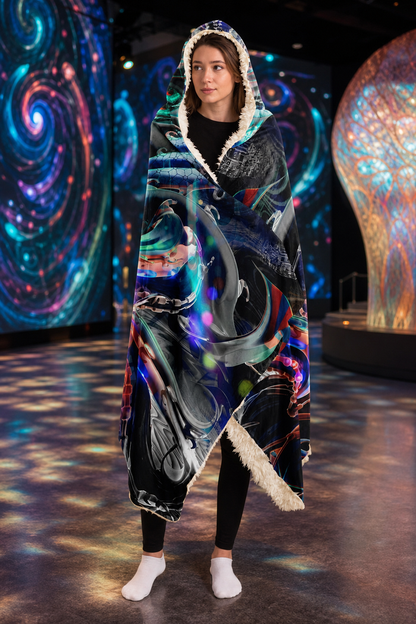 phantasmagoria hooded blanket — approved gallery view 03 (03-wearer-right-3q)