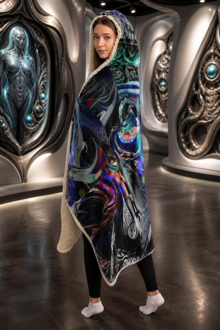 phantasmagoria hooded blanket — approved gallery view 04 (04-wearer-left-3q)