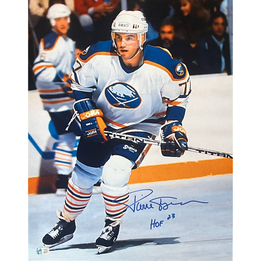 Pierre Turgeon Signed in White 16x20 Photo with HOF 23 Signed Hockey Photo TSE Buffalo