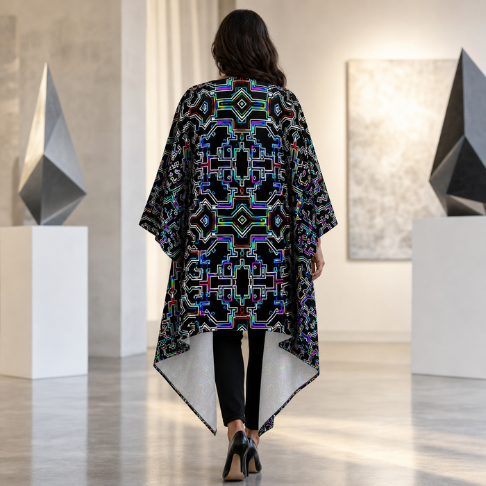Prismatic Overlay Draped Kimono lifestyle back view
