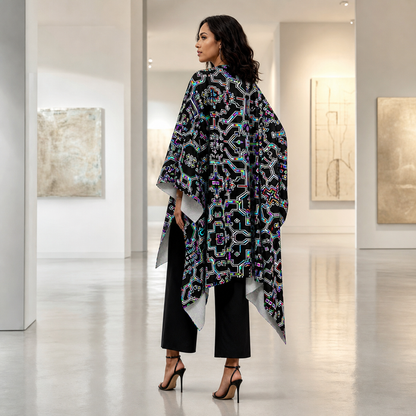Prismatic Overlay Draped Kimono lifestyle three-quarter back view