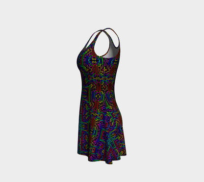 Prismatic Overlay Flare Dress