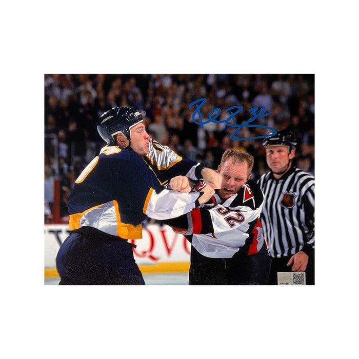 Rob Ray Signed Buffalo Sabres Fight vs Predators Signed Photo Signed Photos TSE Buffalo 8x10 Blue Ink