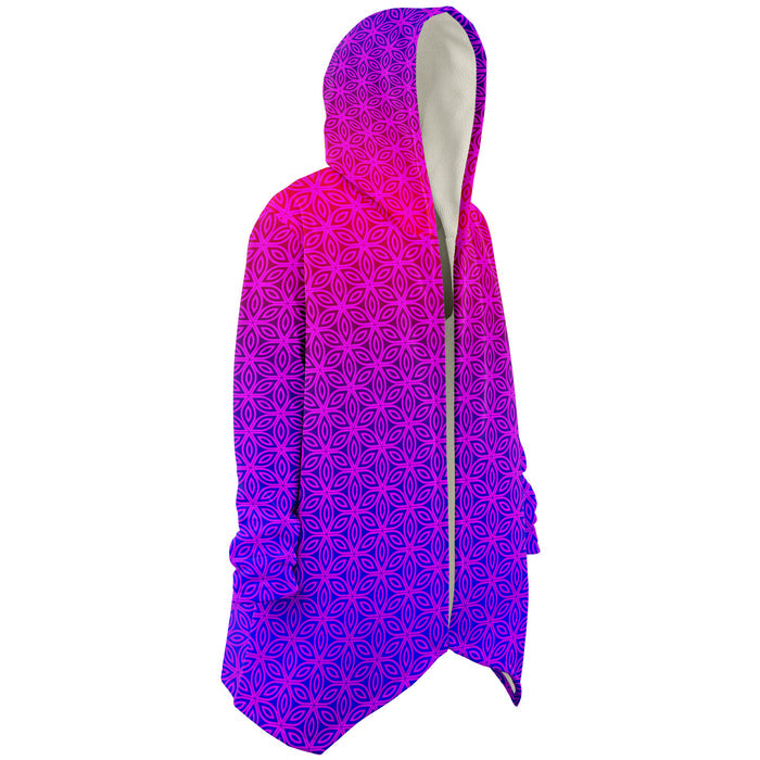 Sacral Bloom Micro Fleece Cloak, Hooded Wearable Art, Psychedelic Festival Layer — inside — microfiber fleece lining