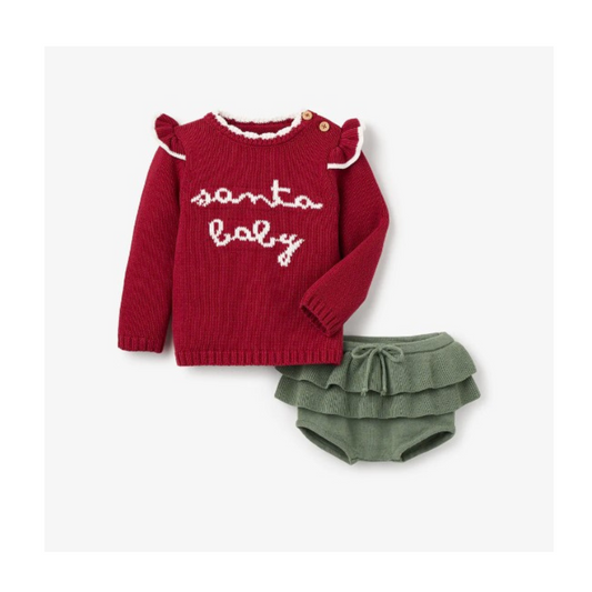 Red Santa Baby Ruffle Sleeve Sweater & Bloomer Set