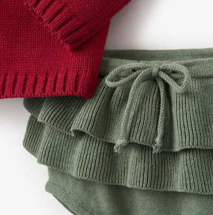 Red Santa Baby Ruffle Sleeve Sweater & Bloomer Set