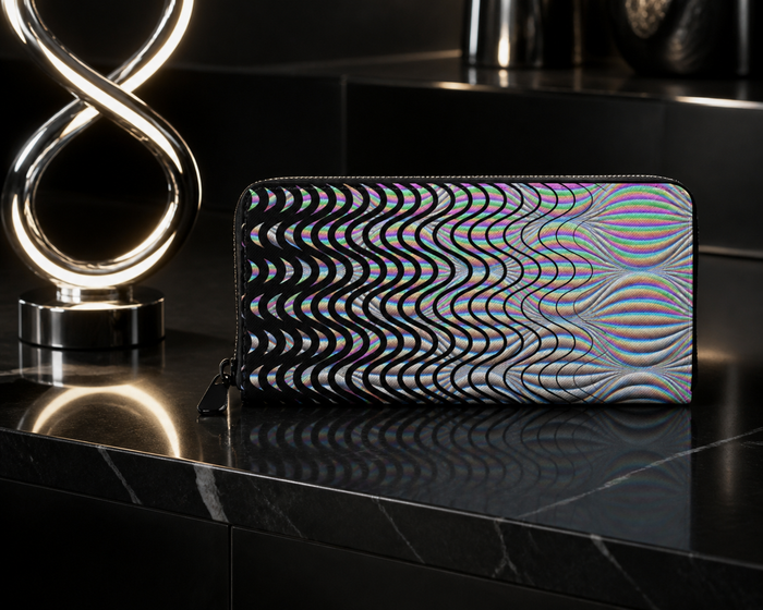 Shockwave Psychedelic Leather Zipper Wallet — approved lifestyle view 01 — 01-hero-candidate