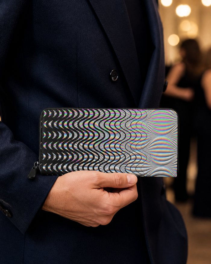 Shockwave Psychedelic Leather Zipper Wallet — approved lifestyle view 04 — 04-handheld-event