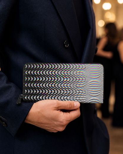 Shockwave Psychedelic Leather Zipper Wallet — approved lifestyle view 04 — 04-handheld-event
