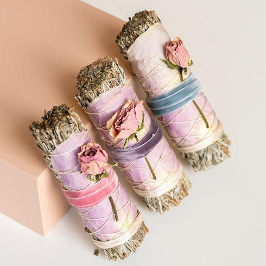 Blue Sage + Roses Smudge Stick