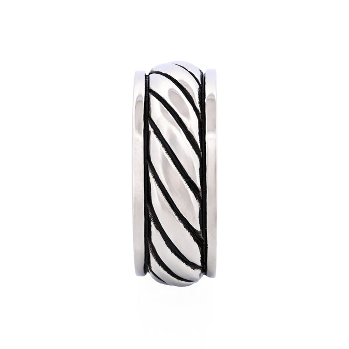 Stainless Steel and Ion Plated Antique Black Rope Pattern Ring