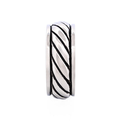 Stainless Steel and Ion Plated Antique Black Rope Pattern Ring