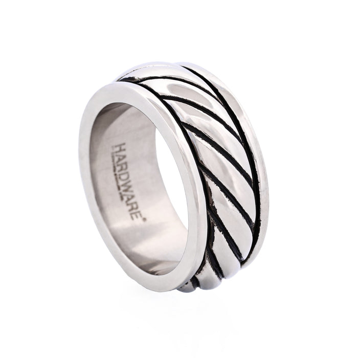 Stainless Steel and Ion Plated Antique Black Rope Pattern Ring