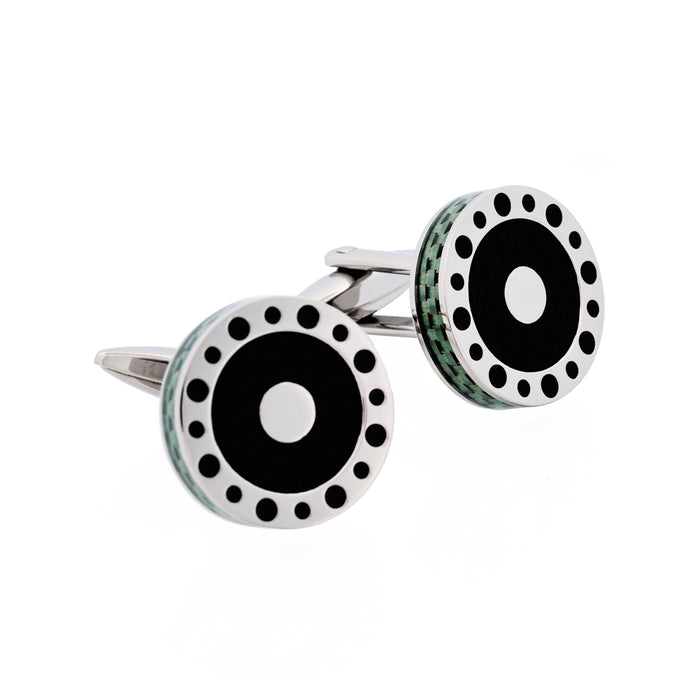 Stainless Steel & Green Carbon & Leather Cufflinks