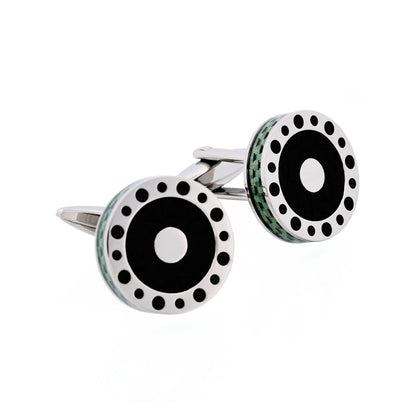 Stainless Steel & Green Carbon & Leather Cufflinks