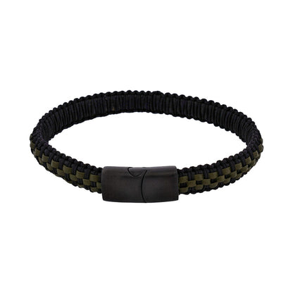 Stainless steel Ion Plated Black with Dark Green leather bracelet