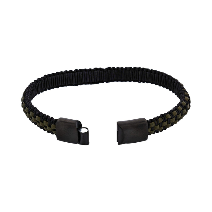 Stainless steel Ion Plated Black with Dark Green leather bracelet