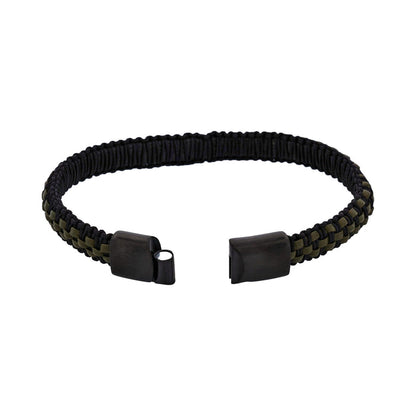 Stainless steel Ion Plated Black with Dark Green leather bracelet