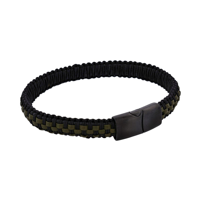 Stainless steel Ion Plated Black with Dark Green leather bracelet