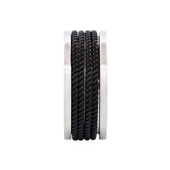 Stainless Steel Ring with Ion Plated Black Corded Bands