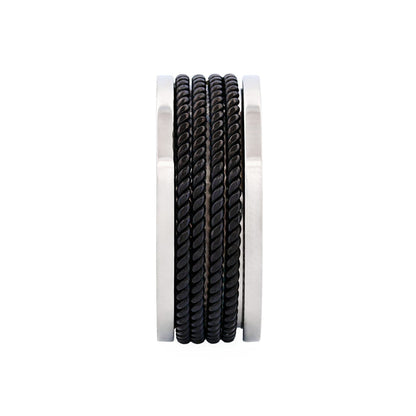 Stainless Steel Ring with Ion Plated Black Corded Bands