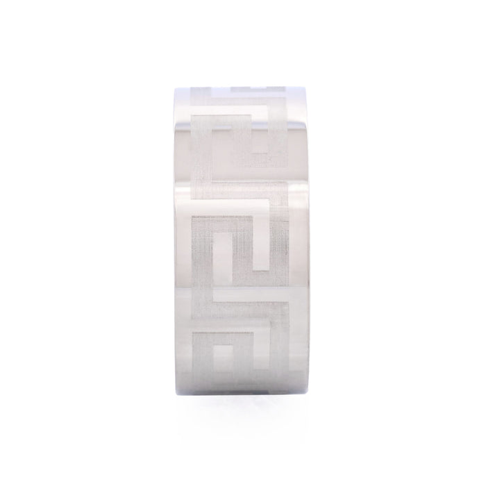Stainless Steel with Greek Key Pattern Ring