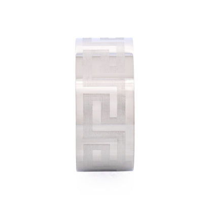 Stainless Steel with Greek Key Pattern Ring