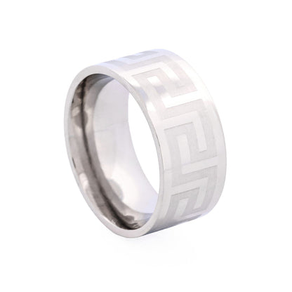 Stainless Steel with Greek Key Pattern Ring