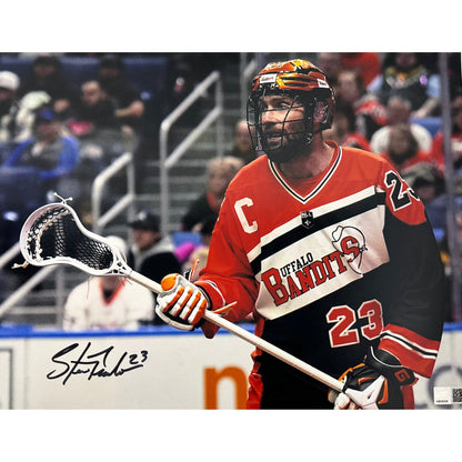 Steve Priolo Signed Close up Holding Stick Photo Signed Lacrosse Photo TSE Buffalo 11X14