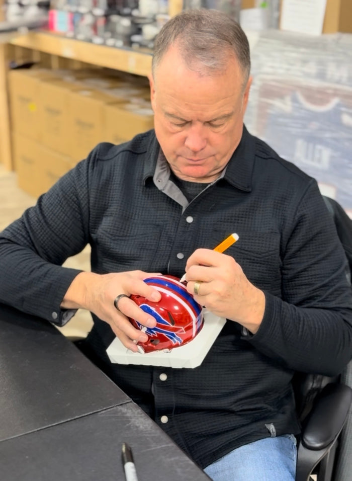 Steve Tasker Signed Buffalo Bills Red Throwback Speed Mini Helmet