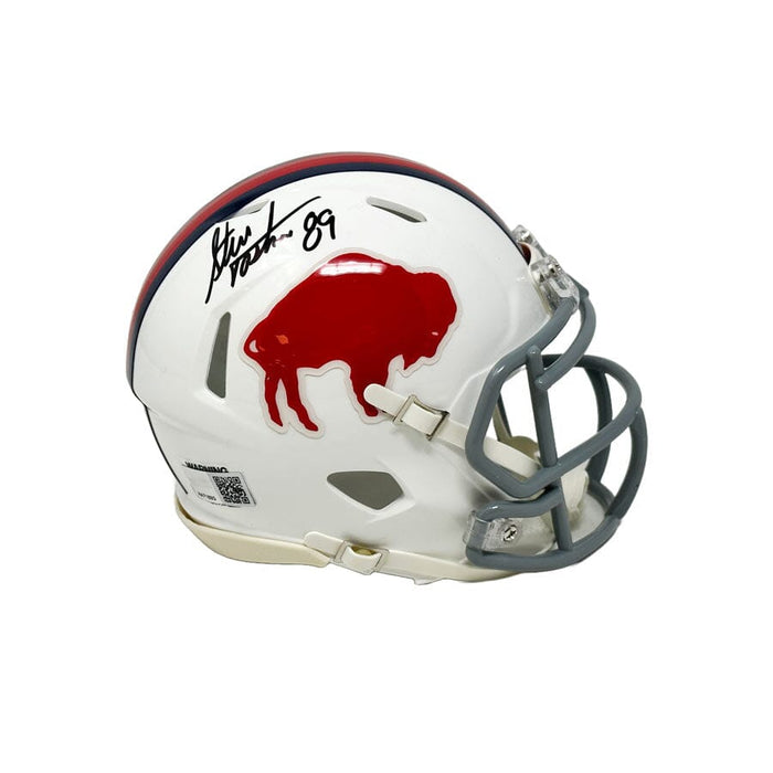 Steve Tasker Signed Buffalo Bills Standing Buffalo Speed Mini Helmet Signed Mini Helmets TSE Buffalo