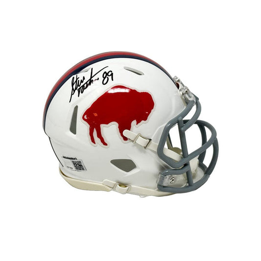 Steve Tasker Signed Buffalo Bills Standing Buffalo Speed Mini Helmet Signed Mini Helmets TSE Buffalo