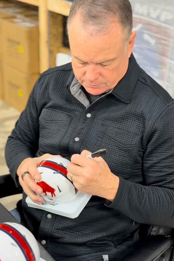 Steve Tasker Signed Buffalo Bills Standing Buffalo Speed Mini Helmet