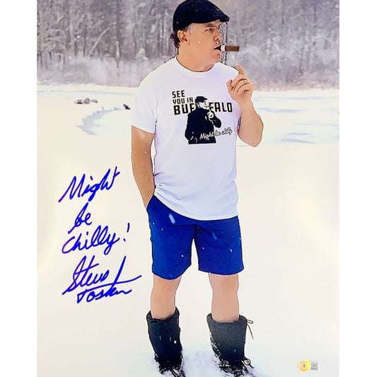 Steve Tasker Signed Standing in Snow with Cigar 16x20 Photo with Might Be Chilly Signed Photos TSE Buffalo