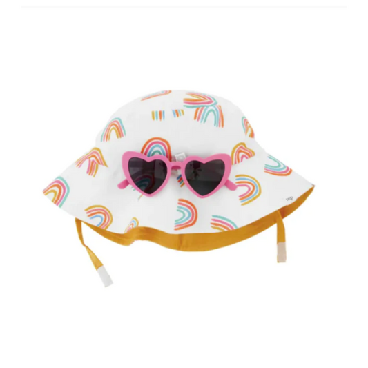 TODDLER PINK RAINBOW HAT AND SUNGLASS SET