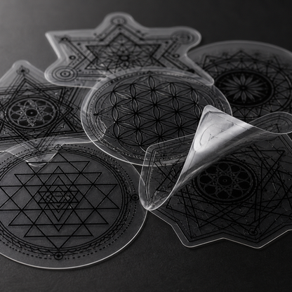 Transparent Sacred Geometry Sticker Pack, 10 Black Vinyl Decals, Mandala Merkaba Laptop Window Stickers lifestyle 3
