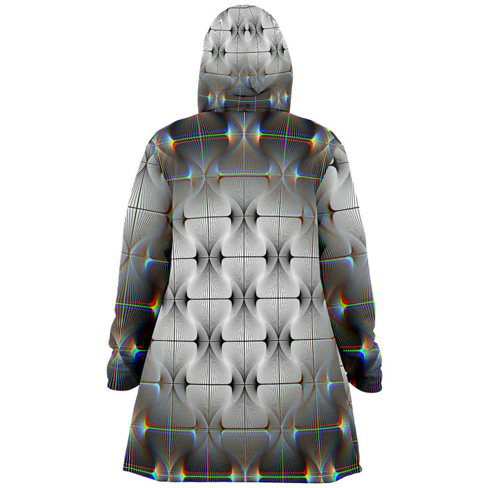 Tripswitch Micro Fleece Cloak, Hooded Wearable Art, Psychedelic Festival Layer — back spread — hood raised