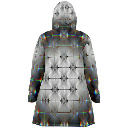 Tripswitch Micro Fleece Cloak, Hooded Wearable Art, Psychedelic Festival Layer — back spread — hood raised
