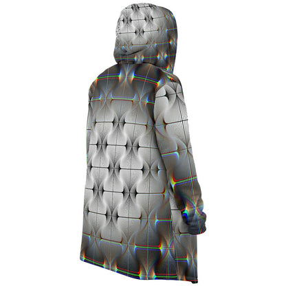 Tripswitch Micro Fleece Cloak, Hooded Wearable Art, Psychedelic Festival Layer — back — hood raised