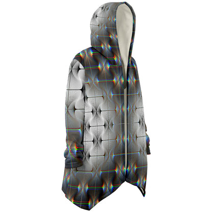Tripswitch Micro Fleece Cloak, Hooded Wearable Art, Psychedelic Festival Layer — front — hood lowered