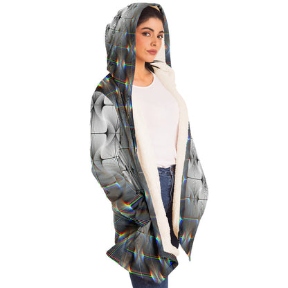 Tripswitch Micro Fleece Cloak, Hooded Wearable Art, Psychedelic Festival Layer — inside — microfiber fleece lining