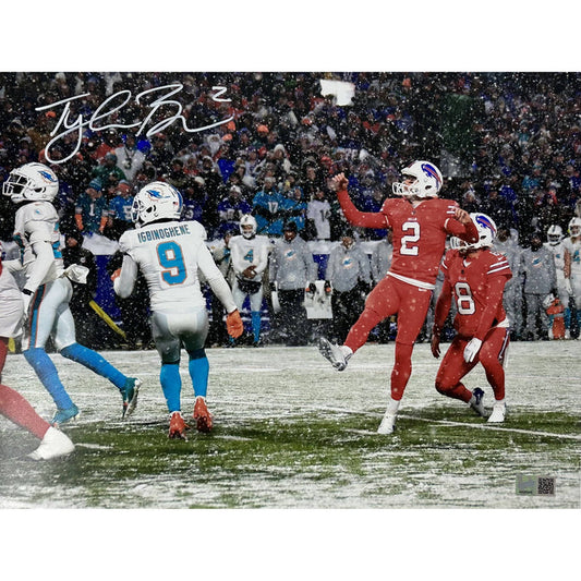 Tyler Bass Signed Close-up Snow Kick Photo Signed Photos TSE Buffalo 11x14